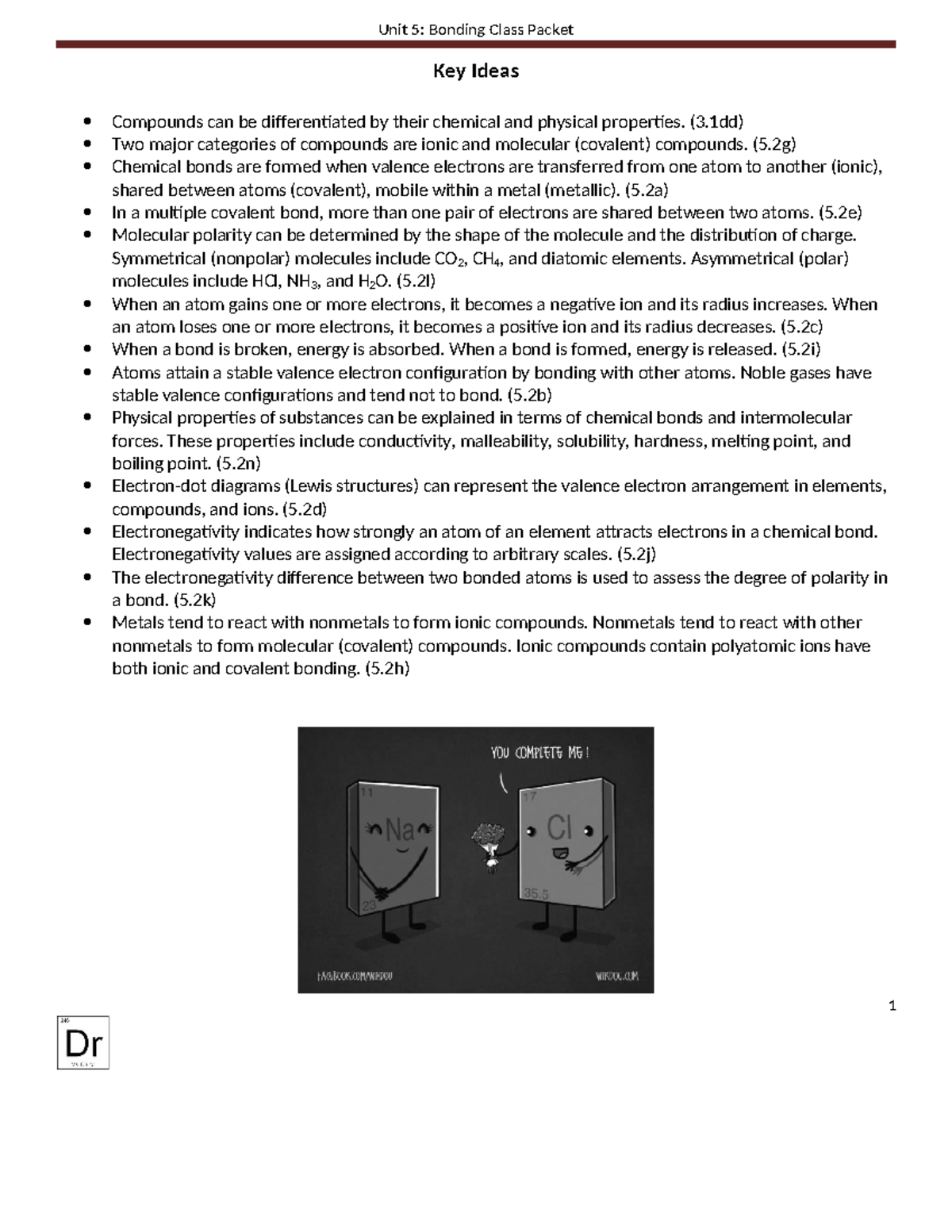 Bonding class packet - yes - Key Ideas Compounds can be differentiated ...