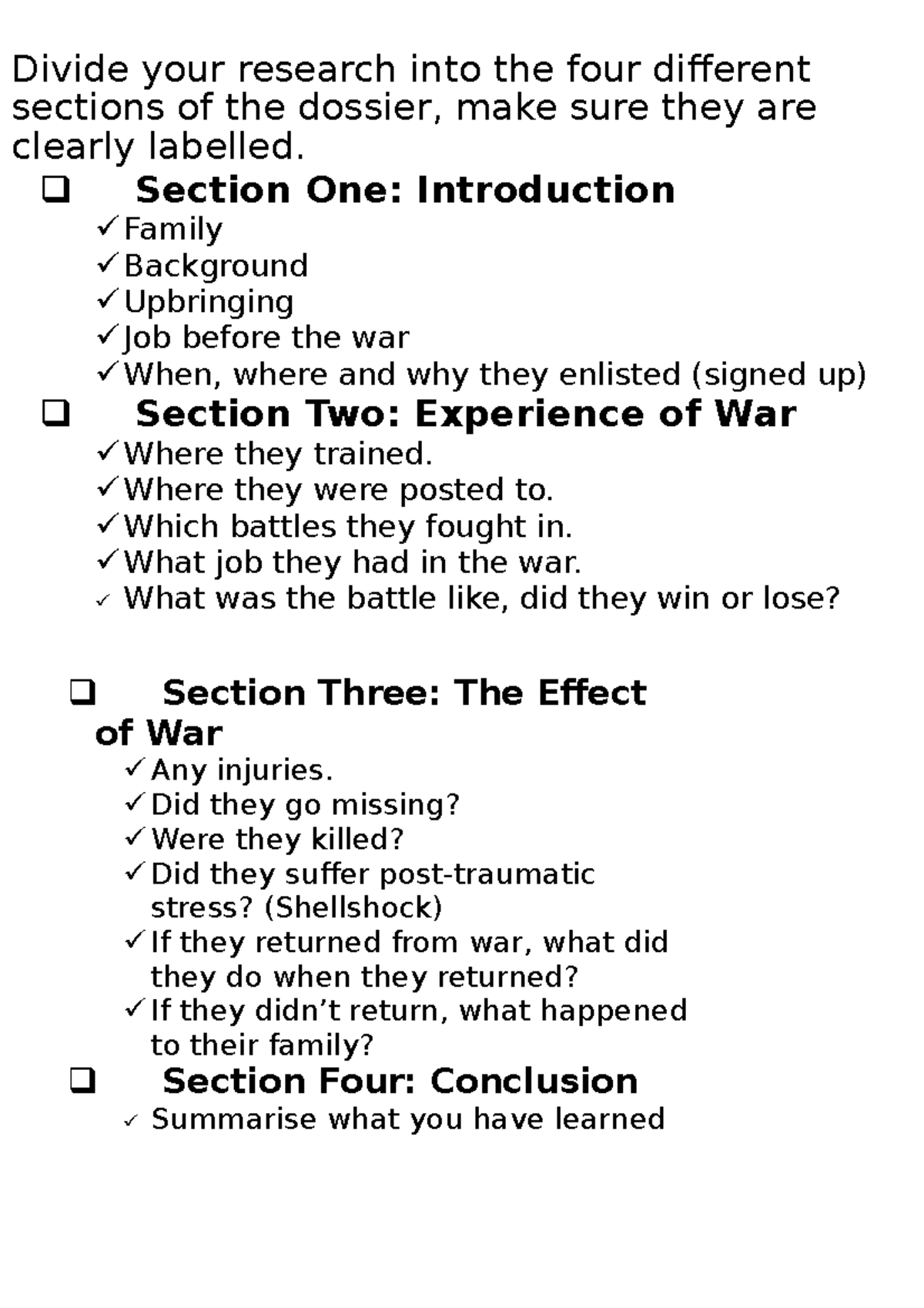 Written piece soldiers dossier - Section Three: The Effect of War Any ...