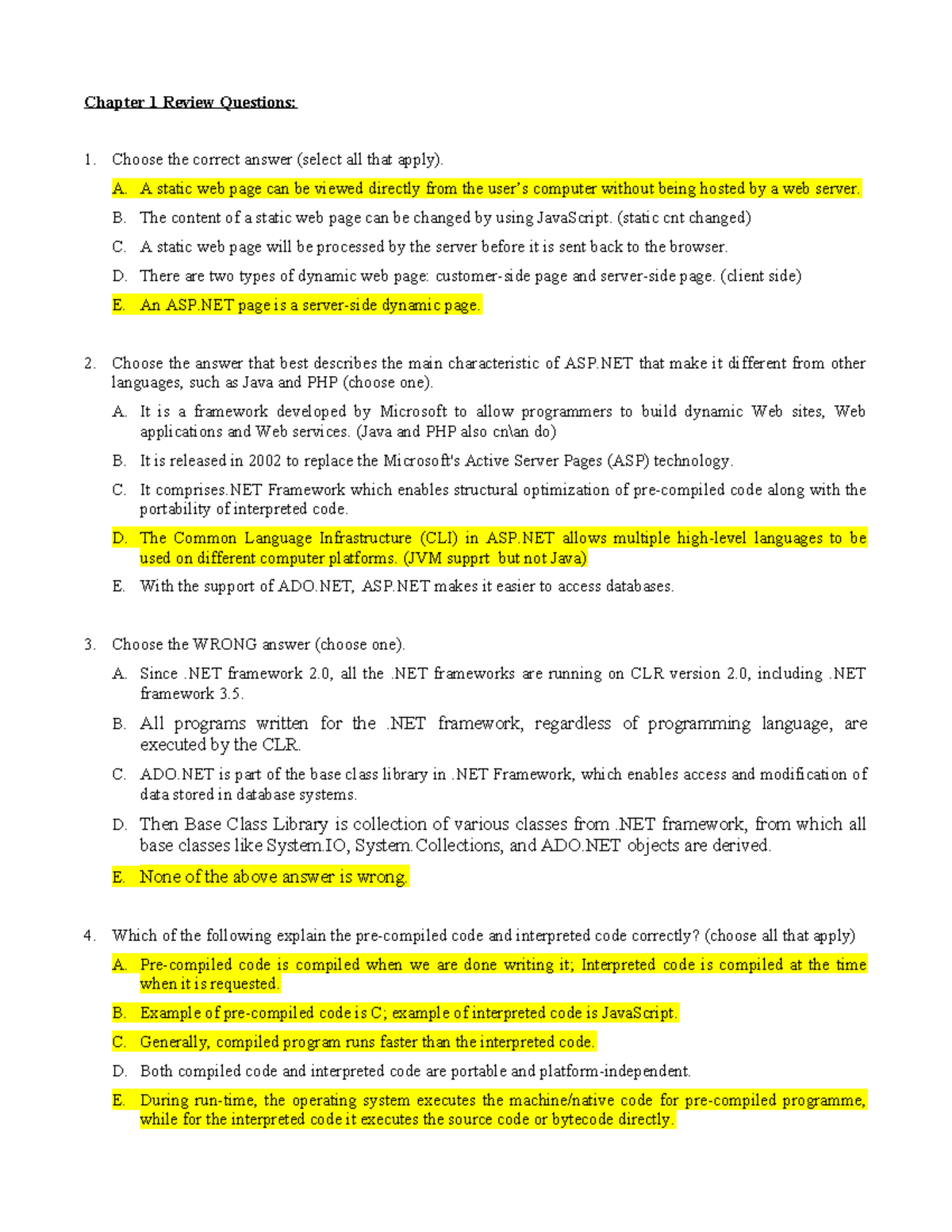 Chapter 1 Review Question - Chapter 1 Review Questions: 1. Choose the ...