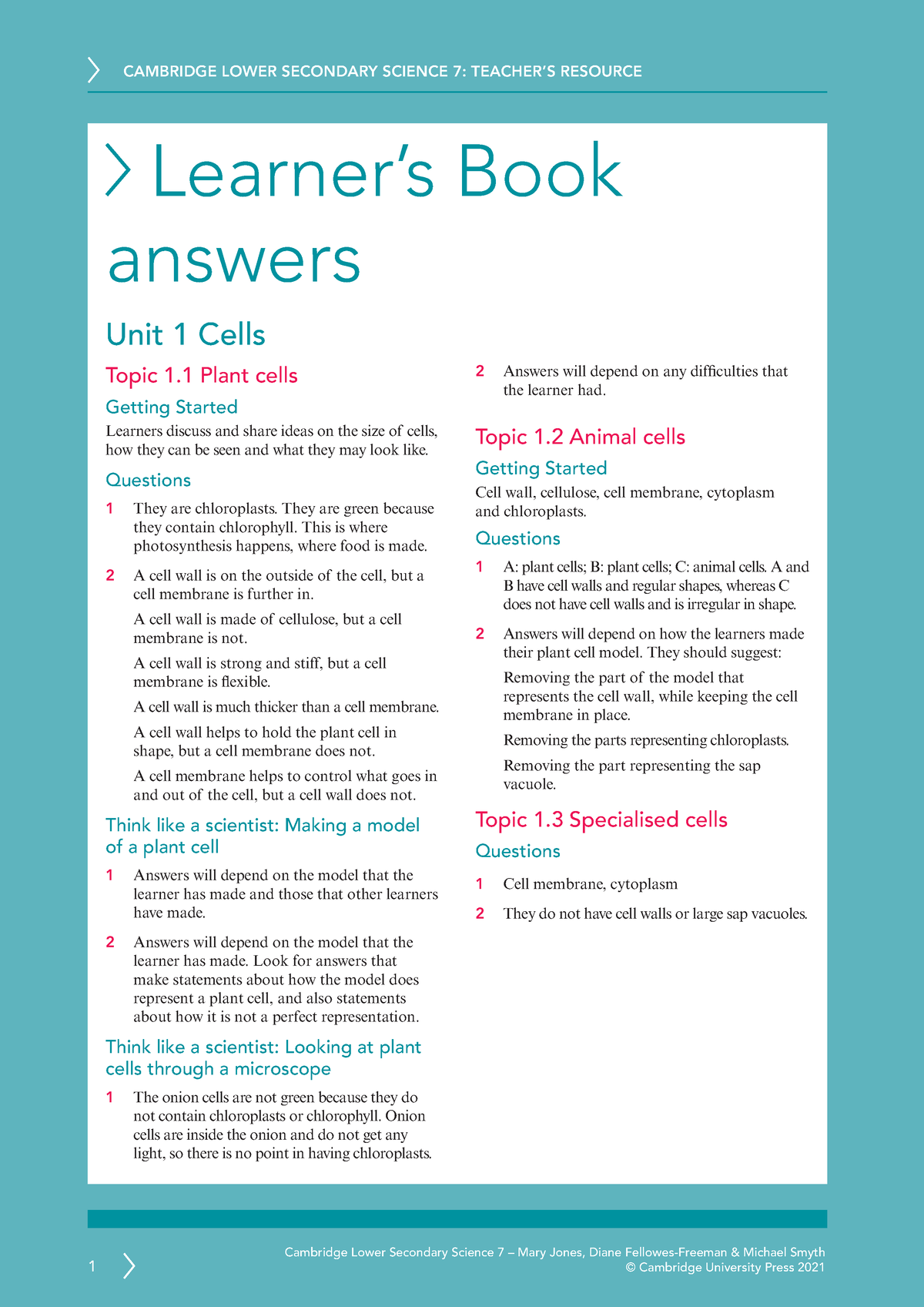 Learner Book Answers Cambridge Lower Secondary Science 7 Teacher’S ...