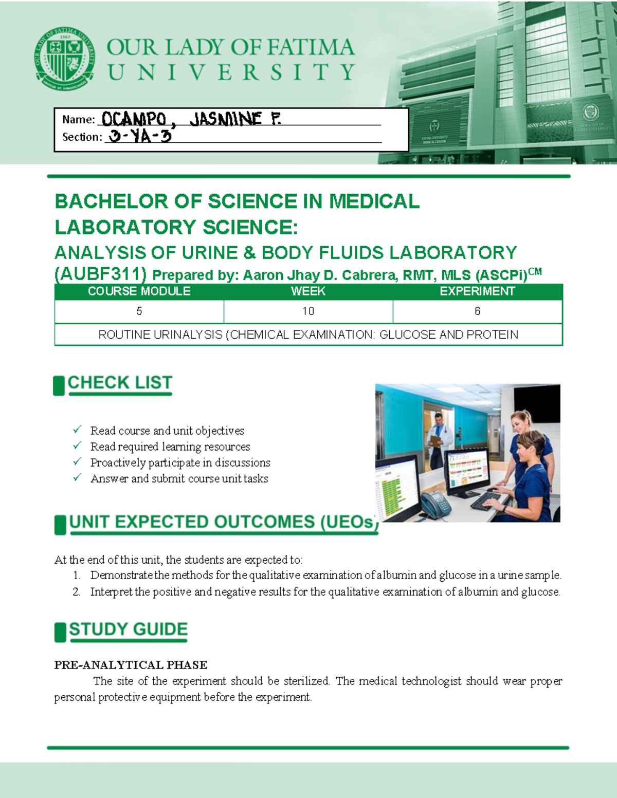 Aubflab EXP6 - Aubf Lab - BACHELOR OF SCIENCE IN MEDICAL LABORATORY ...