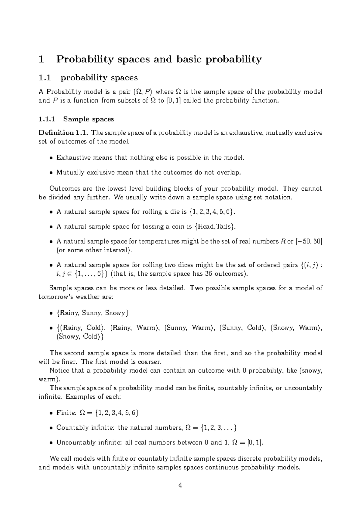 Statistics - notes - 1 Probability spaces and basic probability 1 ...