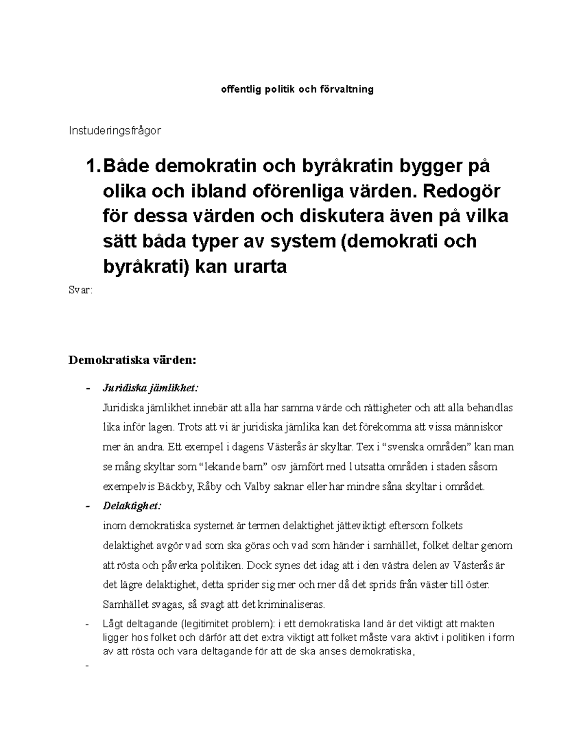 Offentlig politik och förvaltning- inför tentan - offentlig politik och ...