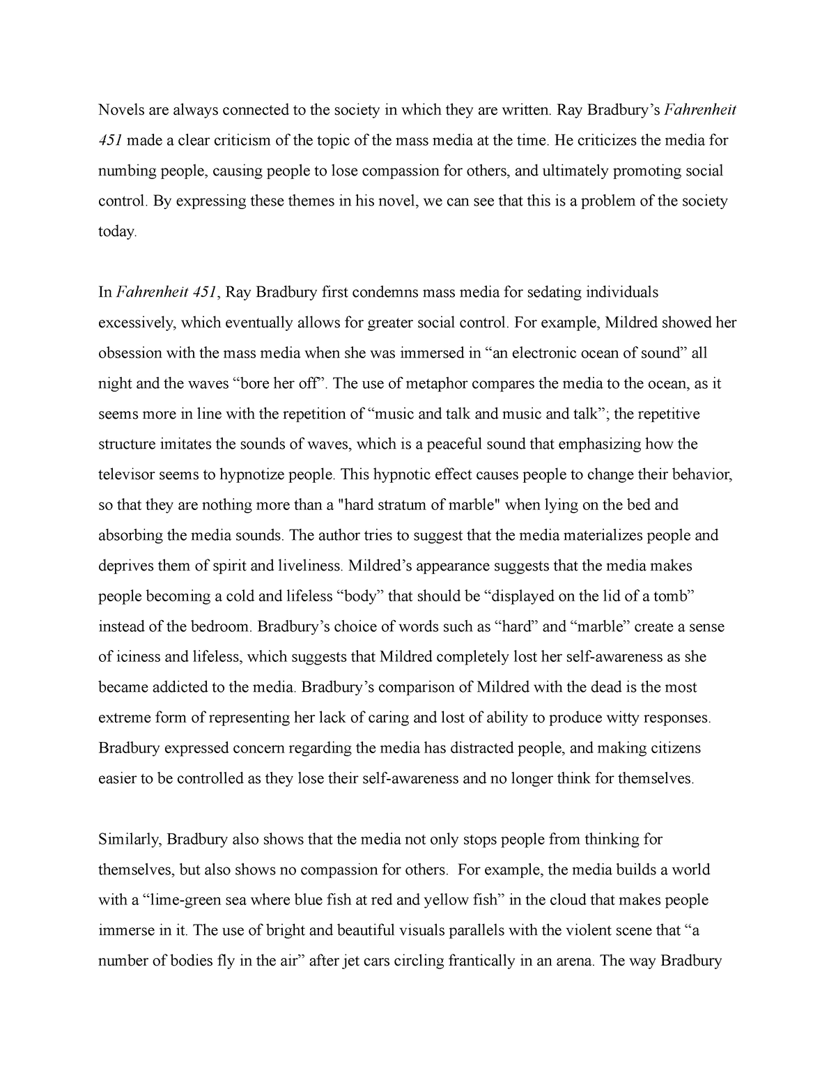 fahrenheit 451 essay summary