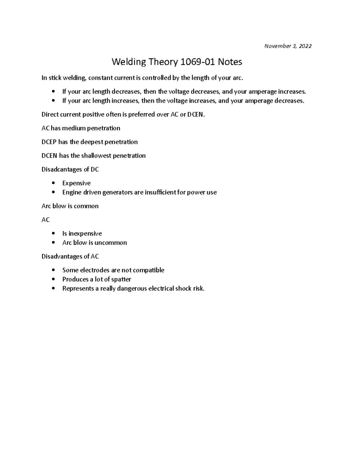 Welding Theory Semester 1 - November 3, 2022 Welding Theory 1069-01 ...