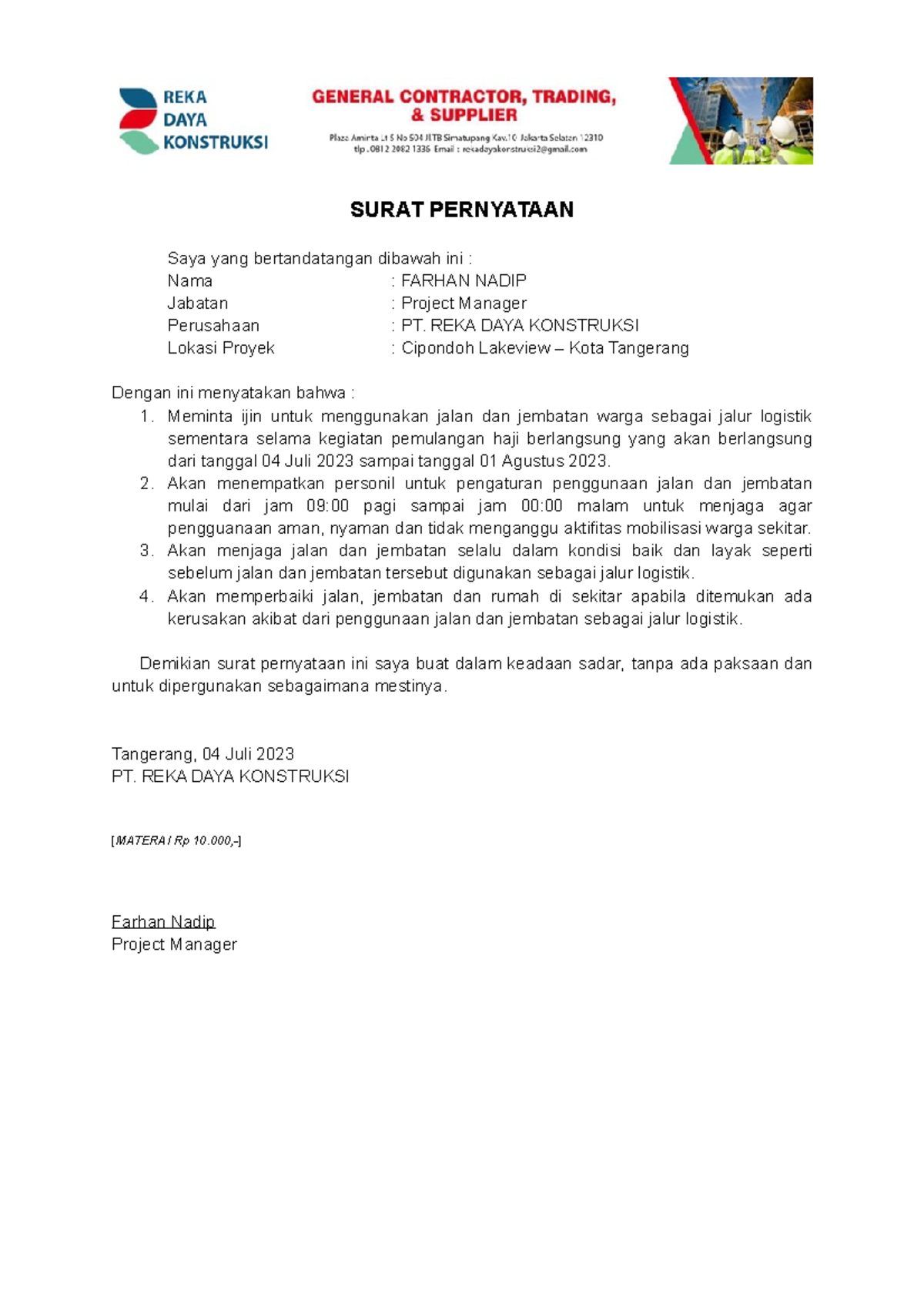 Contoh- Surat- Pernyataan - SURAT PERNYATAAN Saya yang bertandatangan
