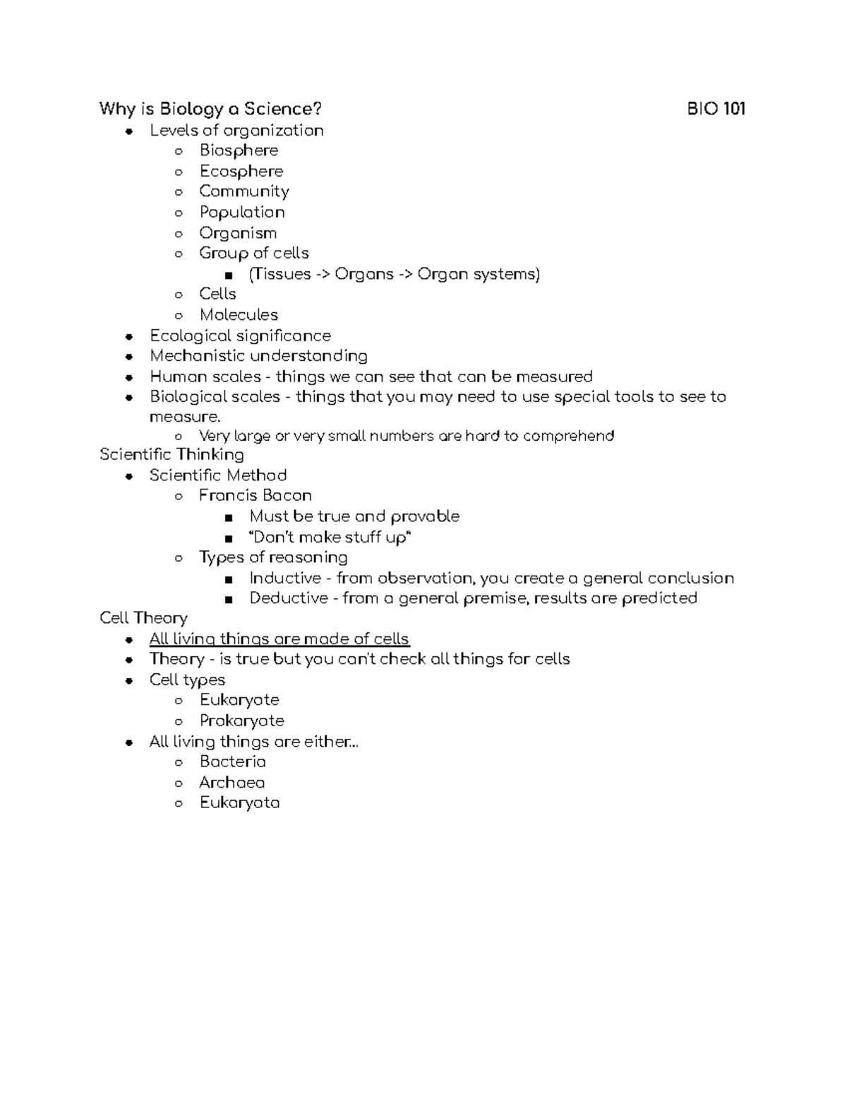 Biology as a Science Dr. Canning, Introduction to Life on Earth BIO 101 MSU Studocu