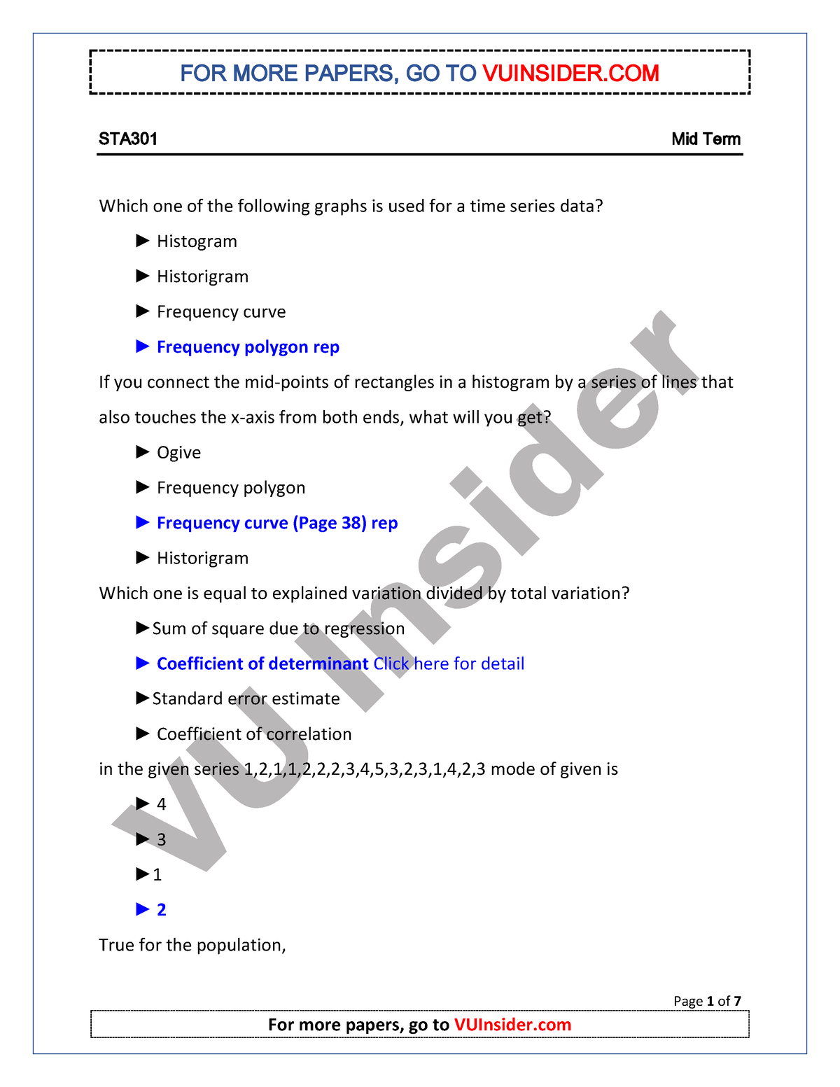 mid term paper of sta301