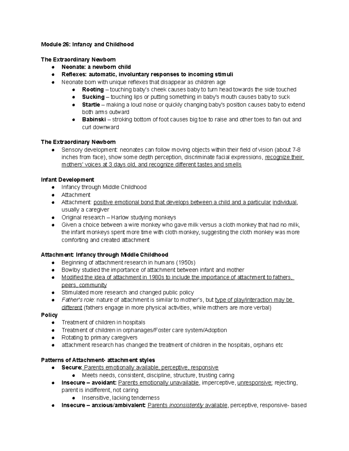 PSY 101 Chapter 8 Module 26 10 15 13 Midterm #3 - Module 26: Infancy ...