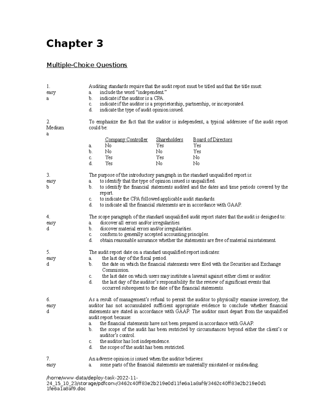 Chapter-03-AUDITING - Chapter 3 Multiple-Choice Questions Auditing ...