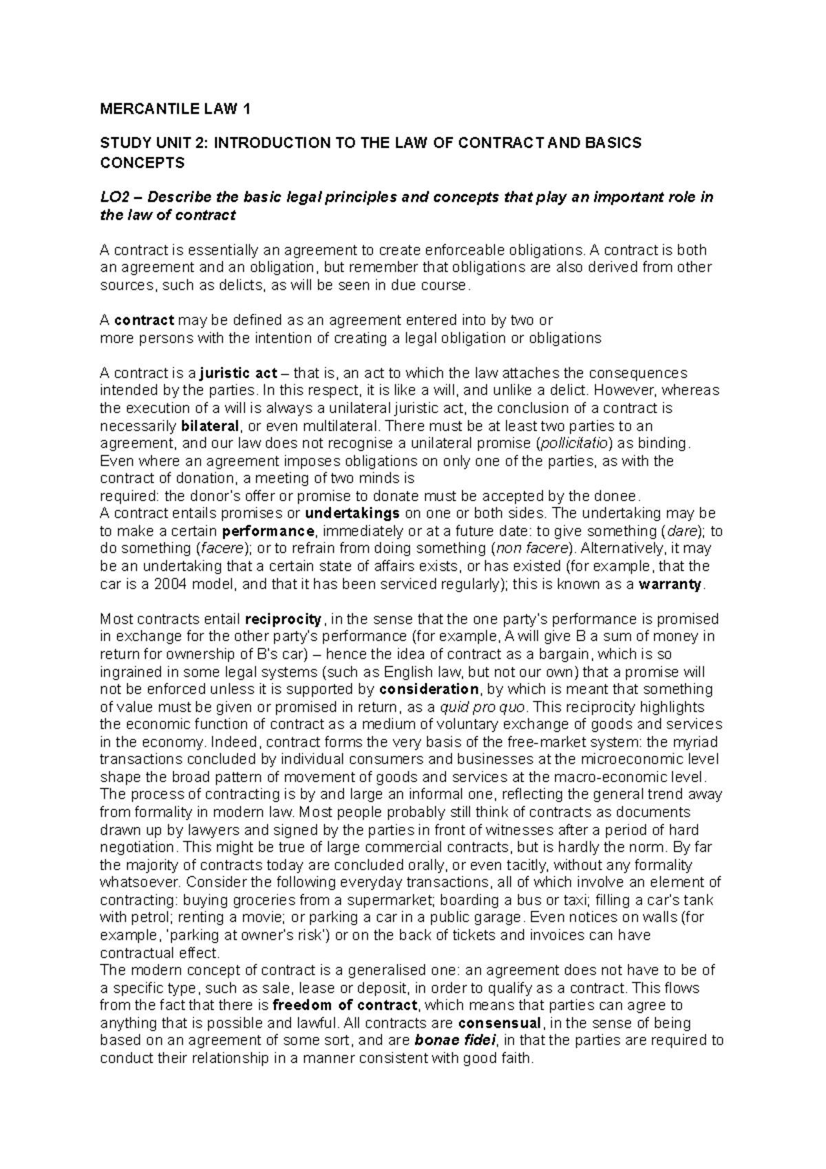 Mercantile LAW 1 Study UNIT 2 LO2 for upload on Wise Up - MERCANTILE ...