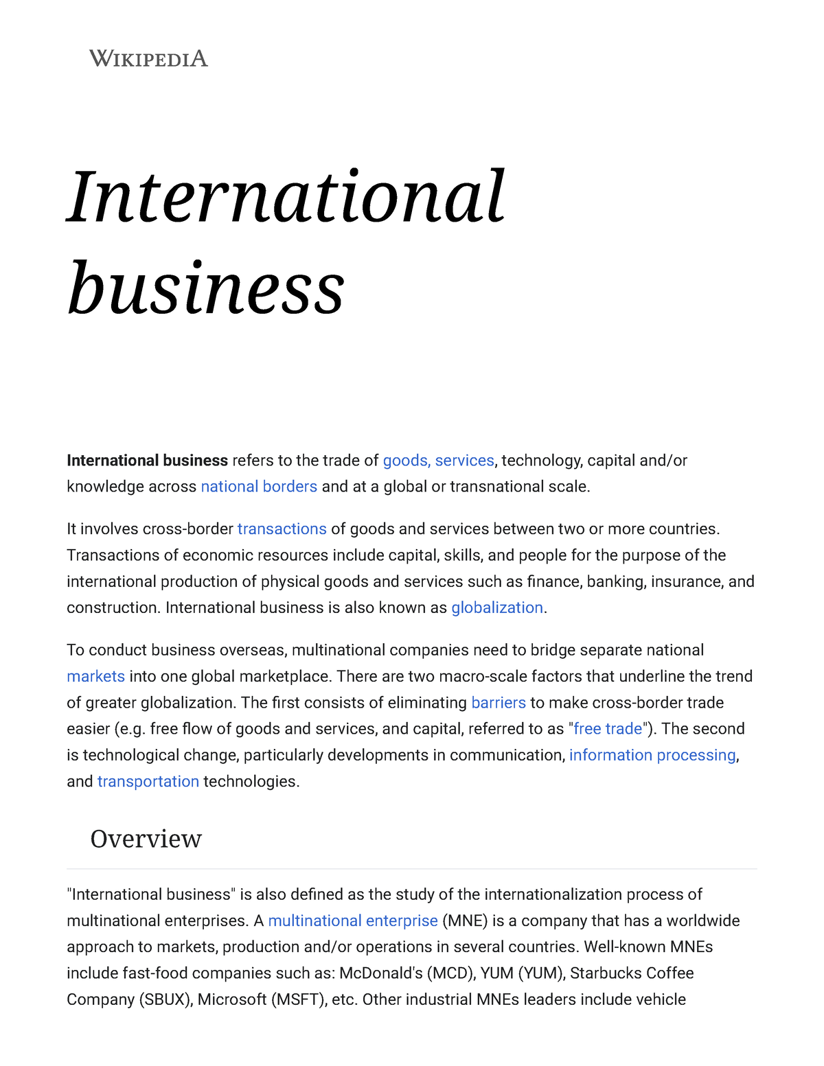 what are the various approaches to international business