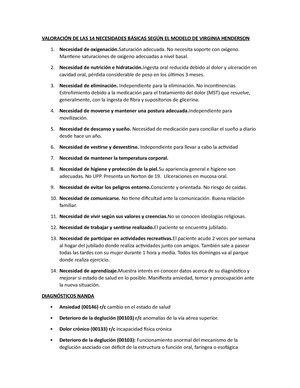 Valoración DE LAS 14 Necesidades Básicas Según EL Modelo DE Virginia  Henderson - VALORACIÓN DE LAS - Studocu