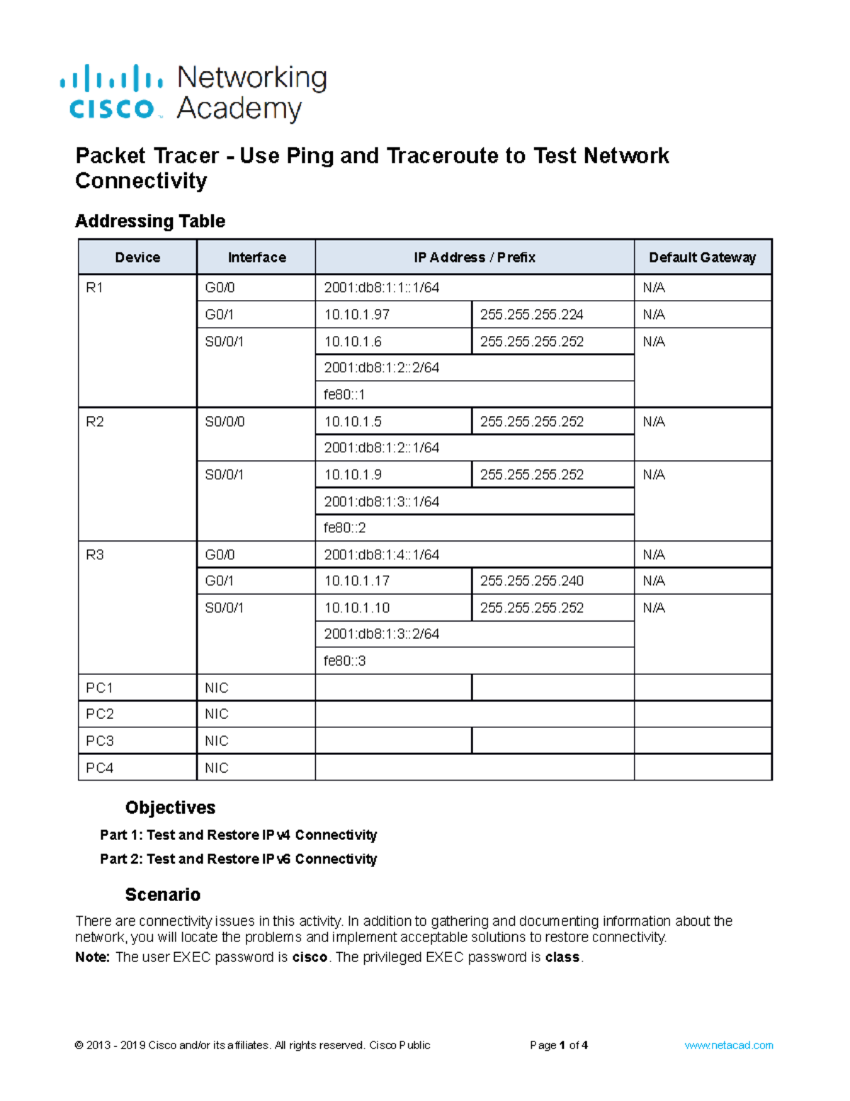 Week 14 Lab - Packet Tracer - Use Ping and Traceroute to Test Network ...