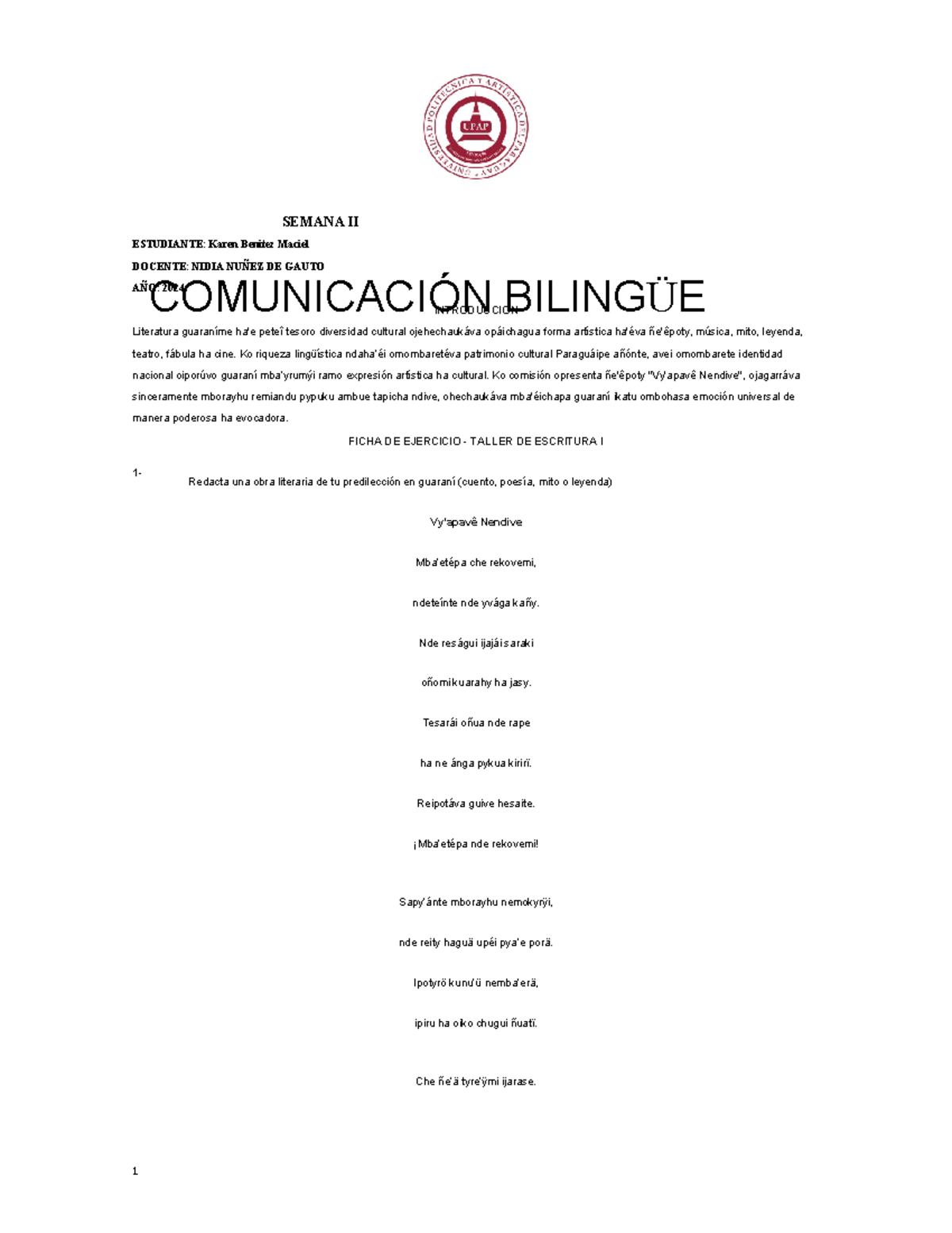 Semana II Ficha Comunicación Bilingüe Ficha - COMUNICACIÓN BILINGÜE ...