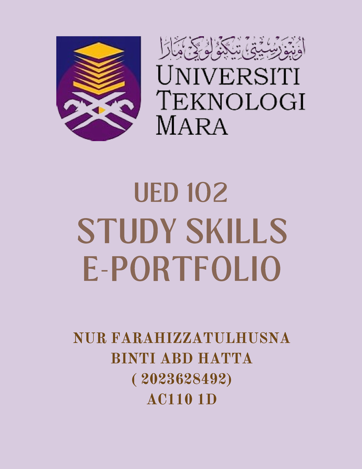 UED102 E- Portfolio NUR Farahizzatulhusna - STUDY SKILLS E-PORTFOLIO ...