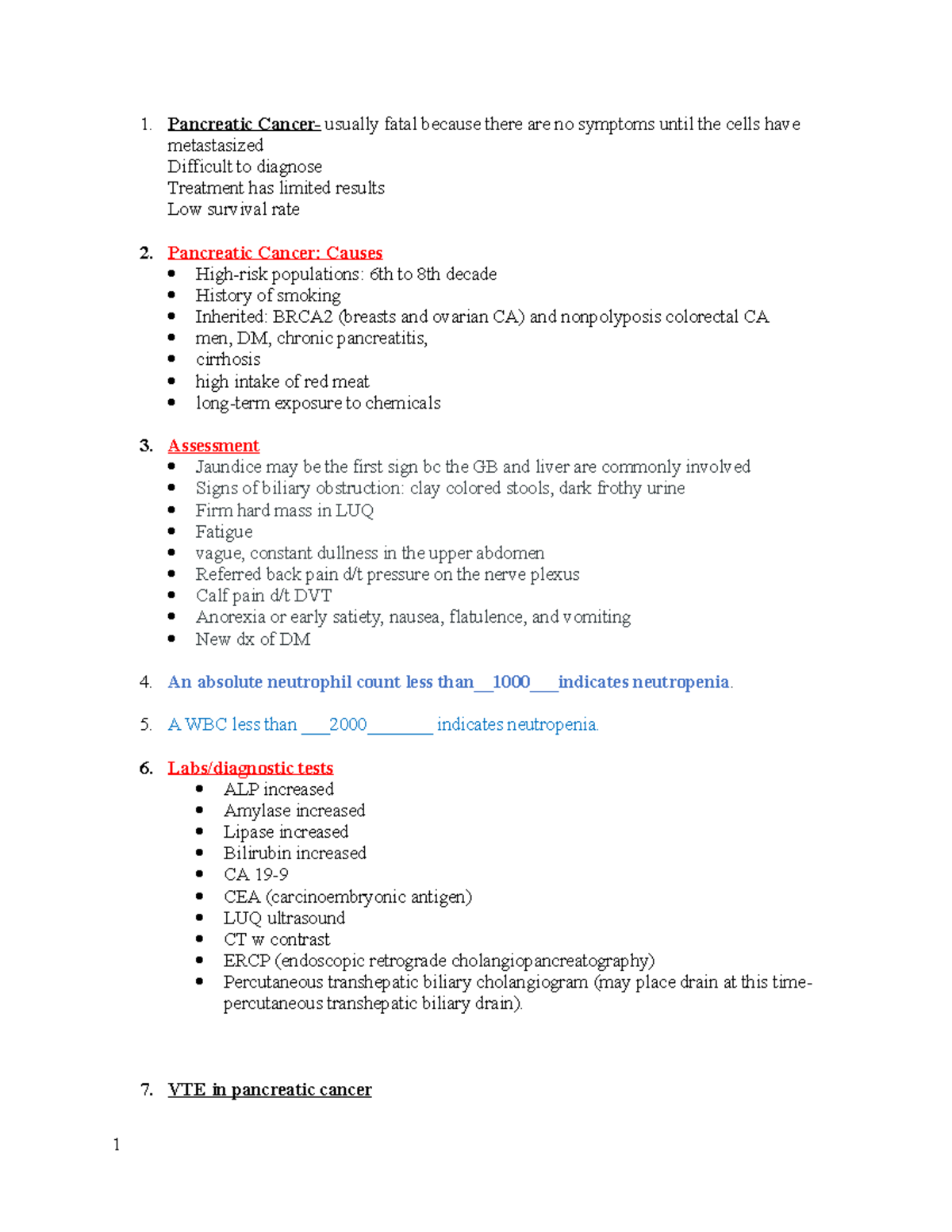 Pancreatic Cancer A WBC less than 2000____ indicates neutropenia