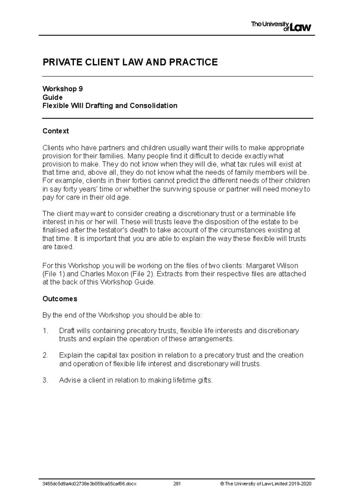 1920 priv ws09 ce01 guide t - PRIVATE CLIENT LAW AND PRACTICE Workshop ...