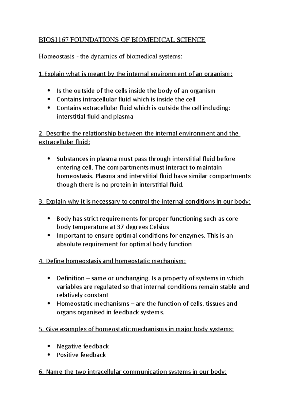 BIOS1167 Foundations OF Biomedical Science c - Foundations of ...