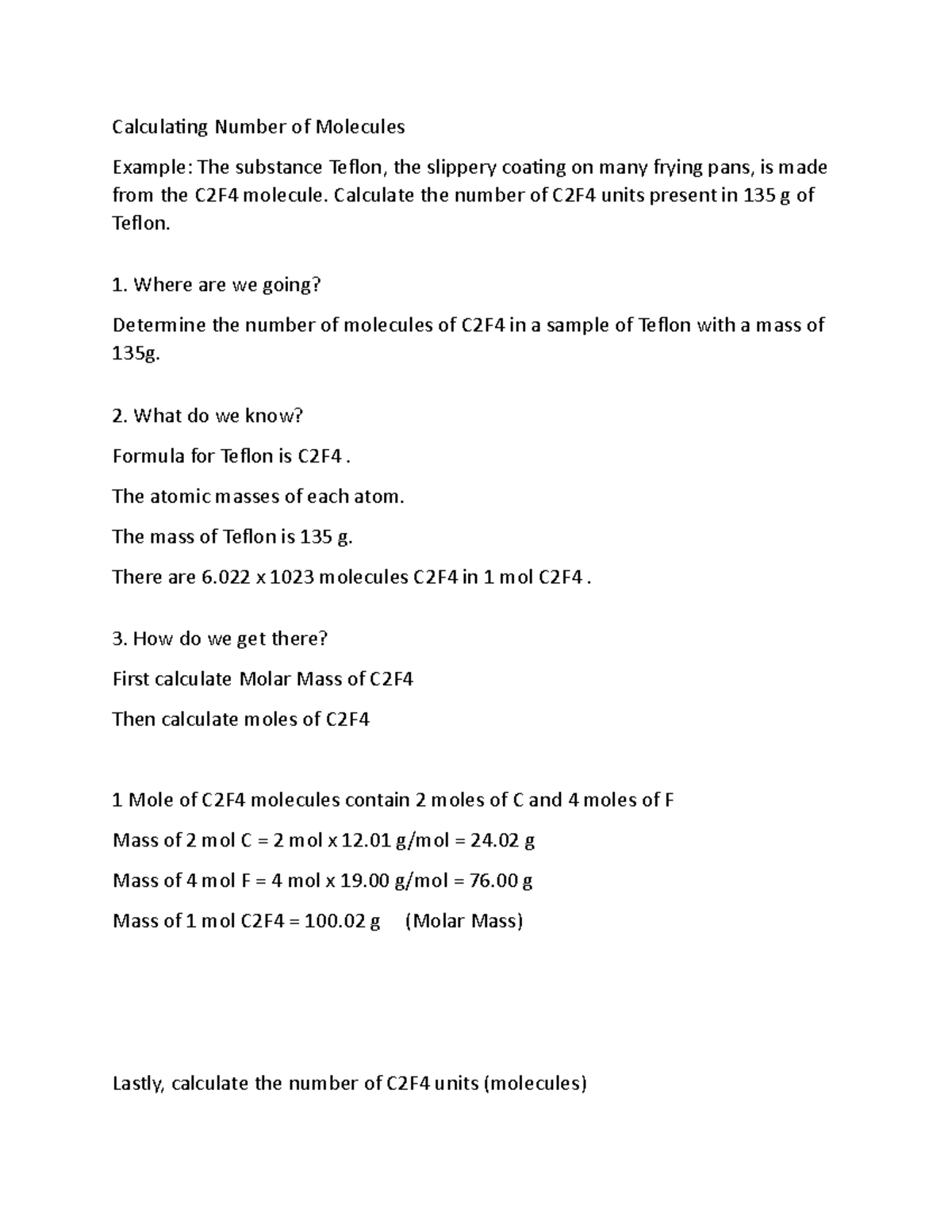 155 - Calculating Number of Molecules - Calculating Number of Molecules ...