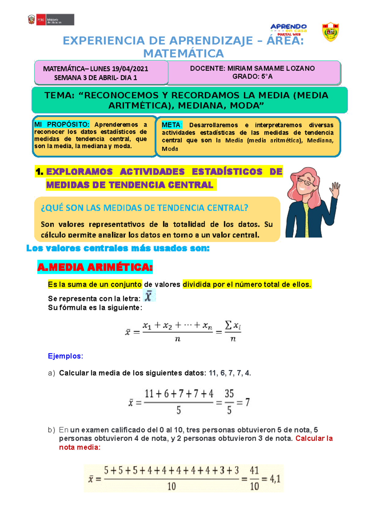 Experiencia Y Evidencia DE Matematica 19-04-21 - EXPERIENCIA DE ...