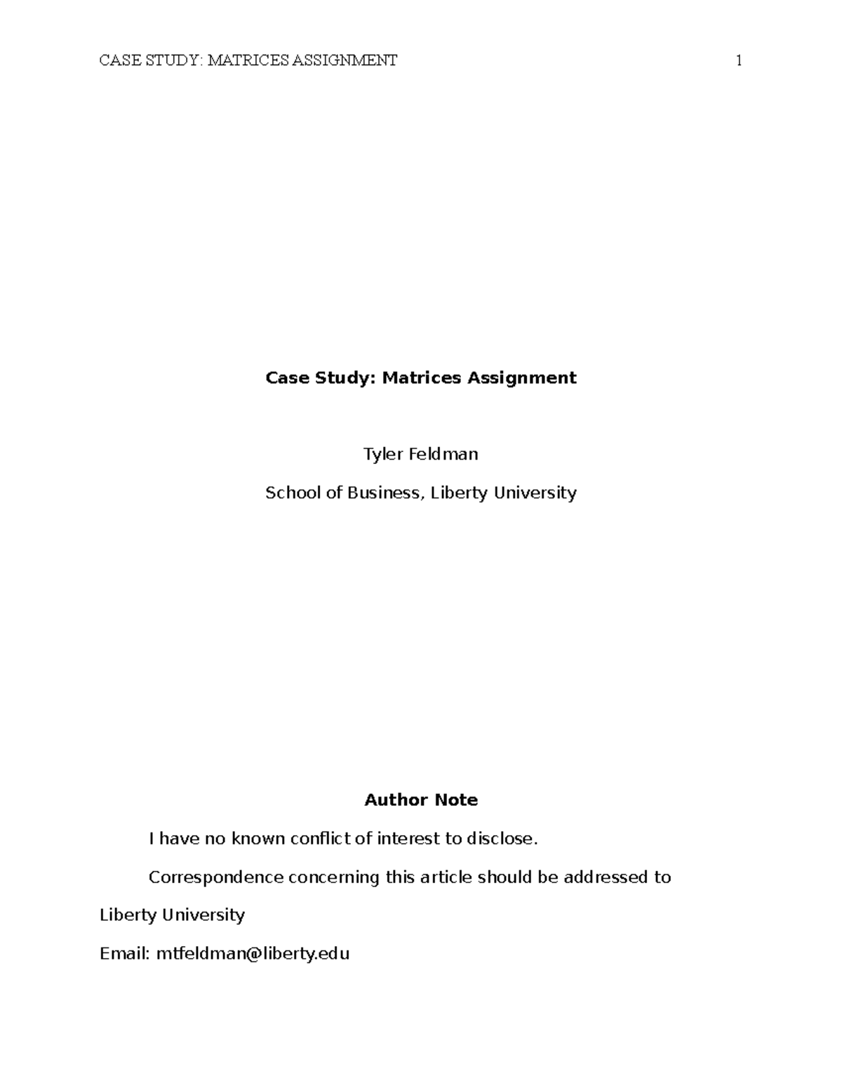 case study matrices assignment