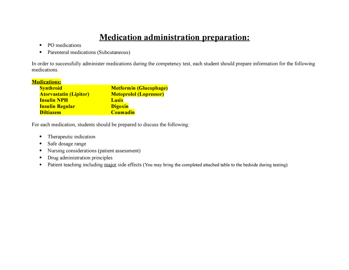 Medication Administration Preparation Nsu Studocu