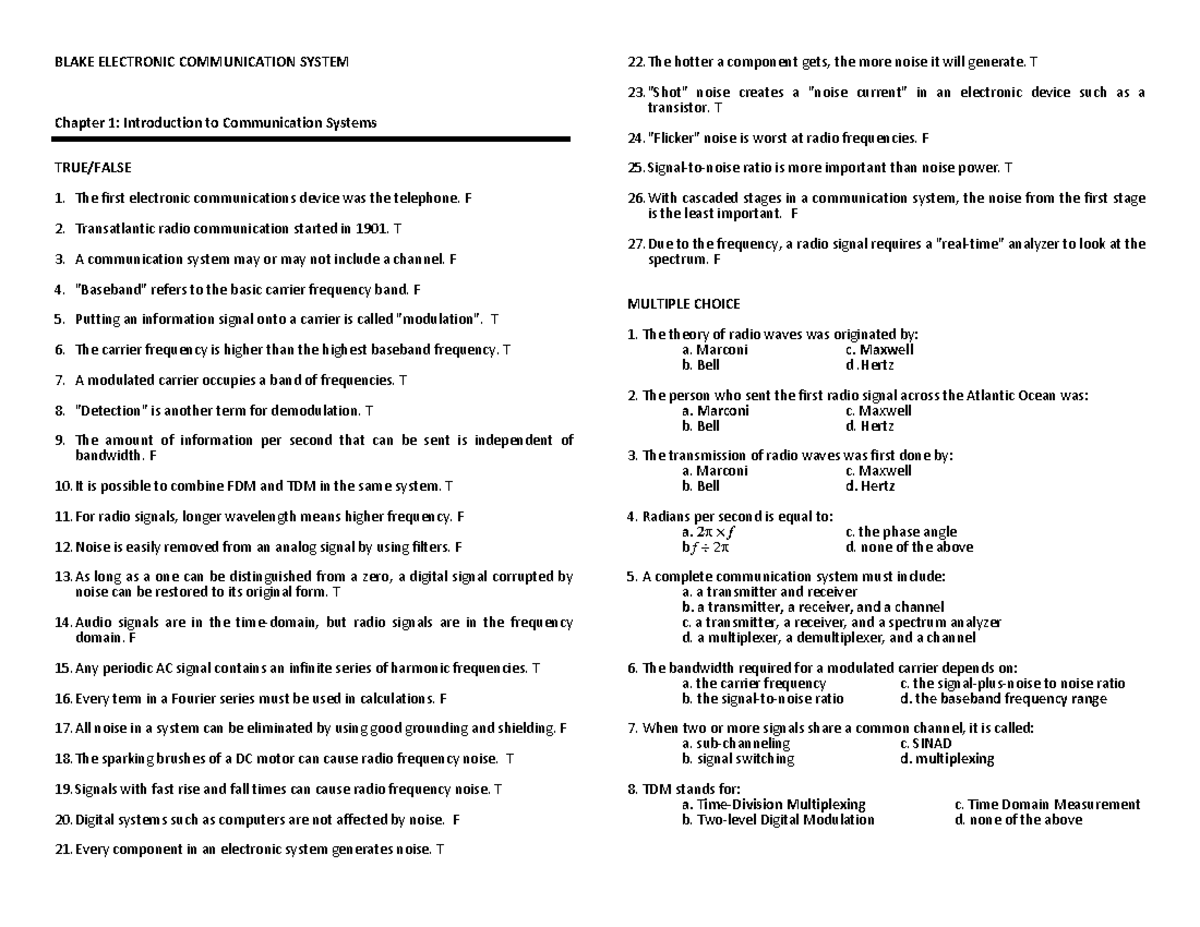 MCQ Blake - Communication - BLAKE ELECTRONIC COMMUNICATION SYSTEM ...