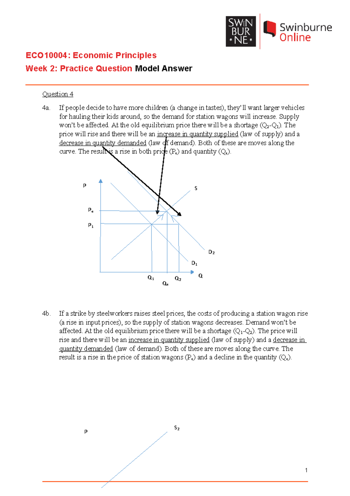 Week 2 Models answers ECO10004 Economic Principles Week 2 Practice Question Model Answer