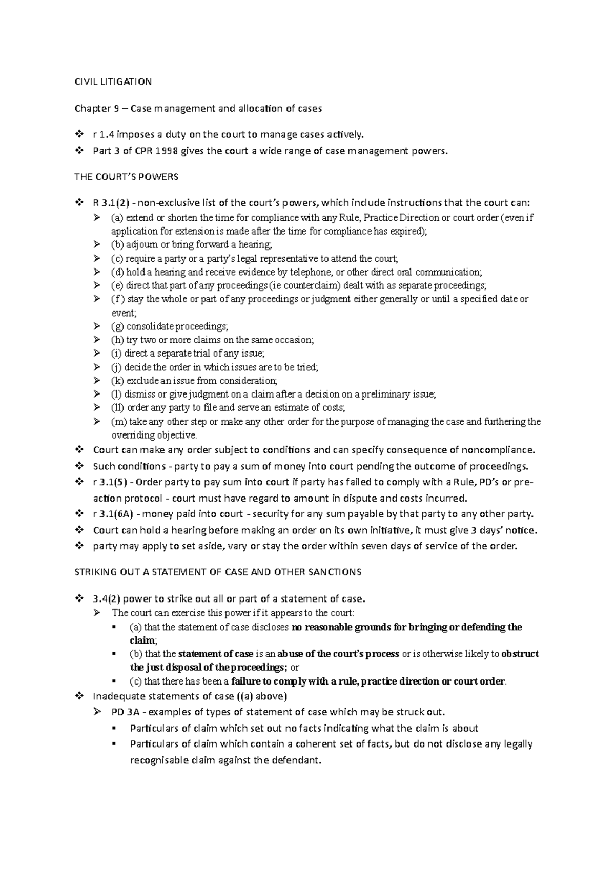 Chapter 9 - CIVIL LITIGATION Chapter 9 – Case management and allocation ...