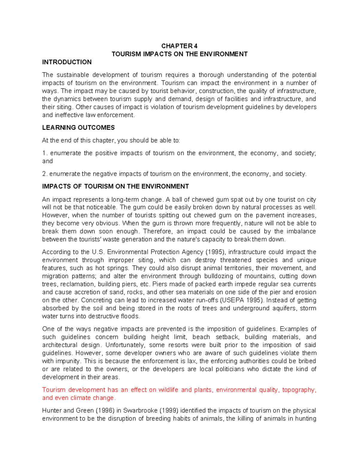 Chapter-4 - N/A - CHAPTER 4 TOURISM IMPACTS ON THE ENVIRONMENT ...