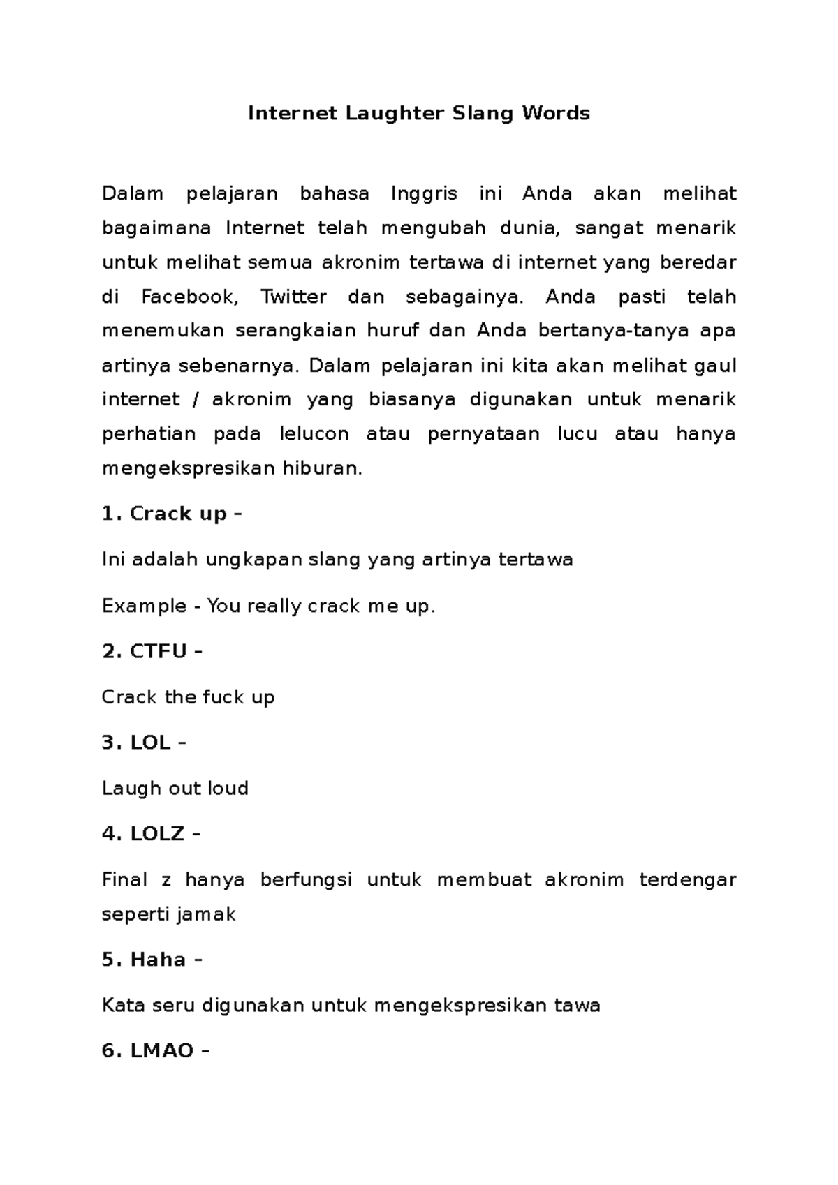 Internet Laughter Slang Words - Anda pasti telah menemukan serangkaian ...