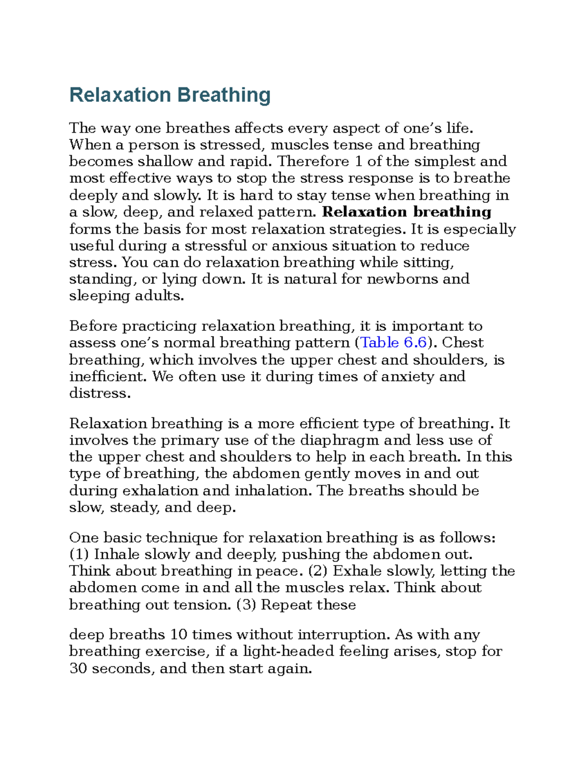 Deep breathing - Beckler - Relaxation Breathing The way one breathes ...