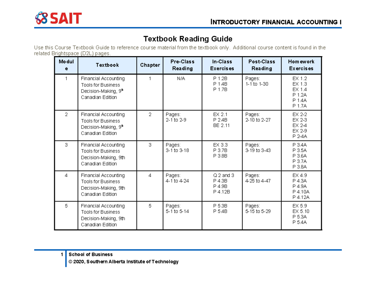 Textbook Reading Guide - INTRODUCTORY FINANCIAL ACCOUNTING I Textbook ...