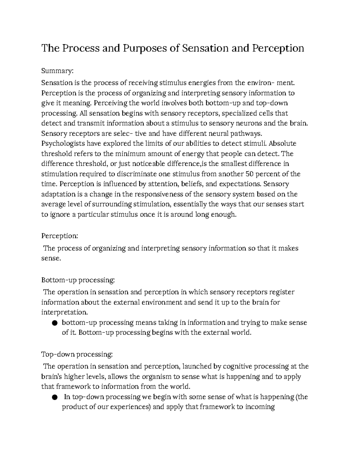 Sensation And Perception Chapter 3 - The Process And Purposes Of ...