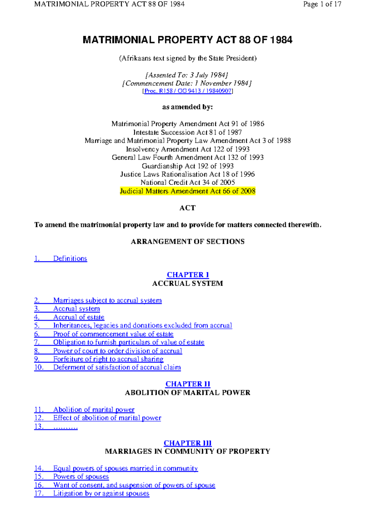 1984088 read MATRIMONIAL PROPERTY ACT 88 OF 1984 (Afrikaans text