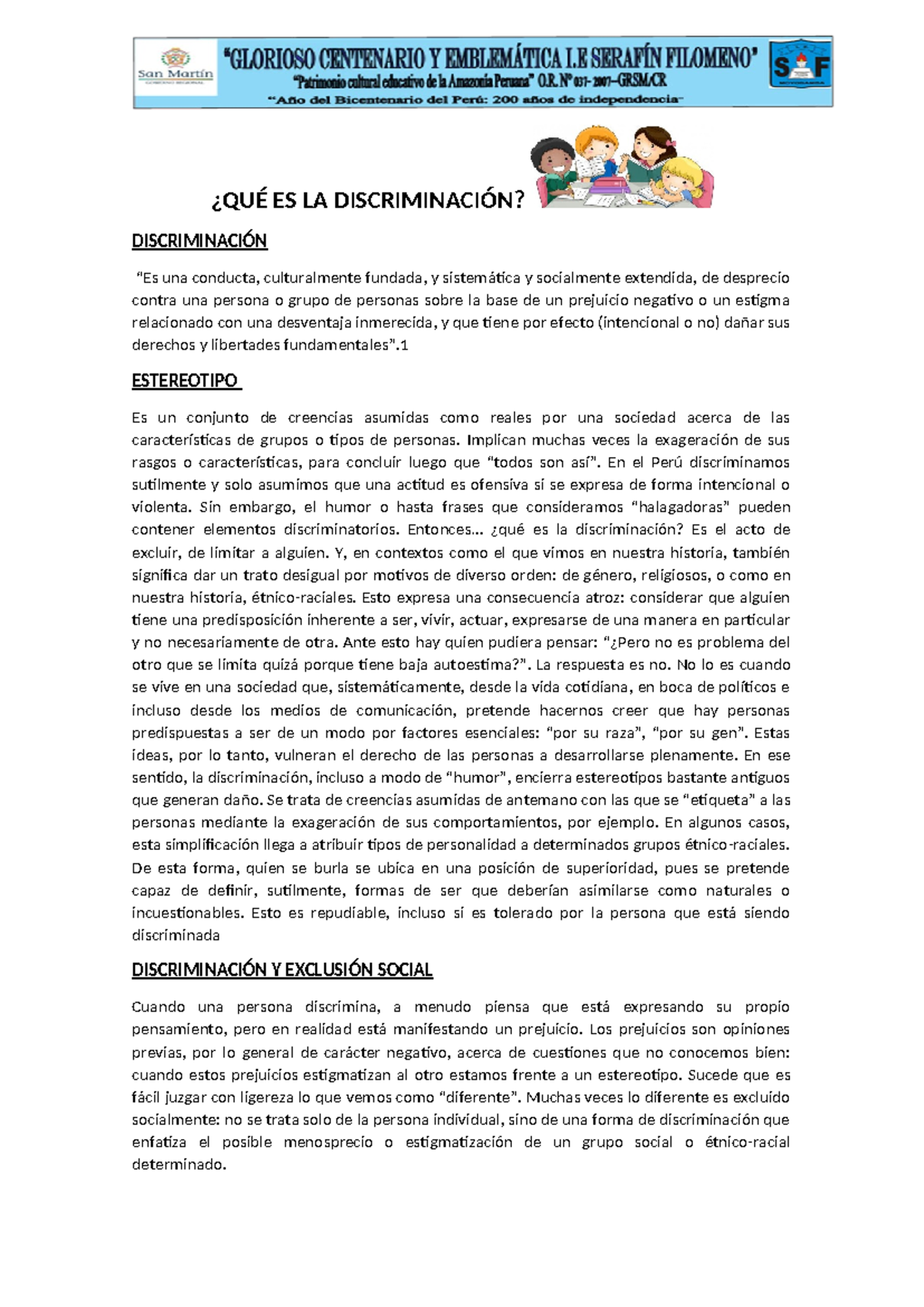 1. Discriminacion 1 - Ayuda - ¿QUÉ ES LA DISCRIMINACIÓN? DISCRIMINACIÓN ...