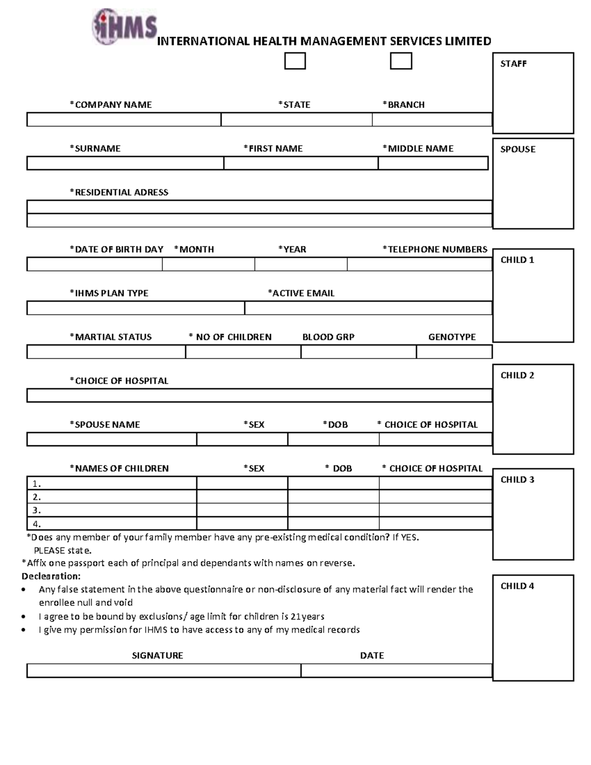 HMOIHMS Registration Form INTERNATIONAL HEALTH MANAGEMENT SERVICES