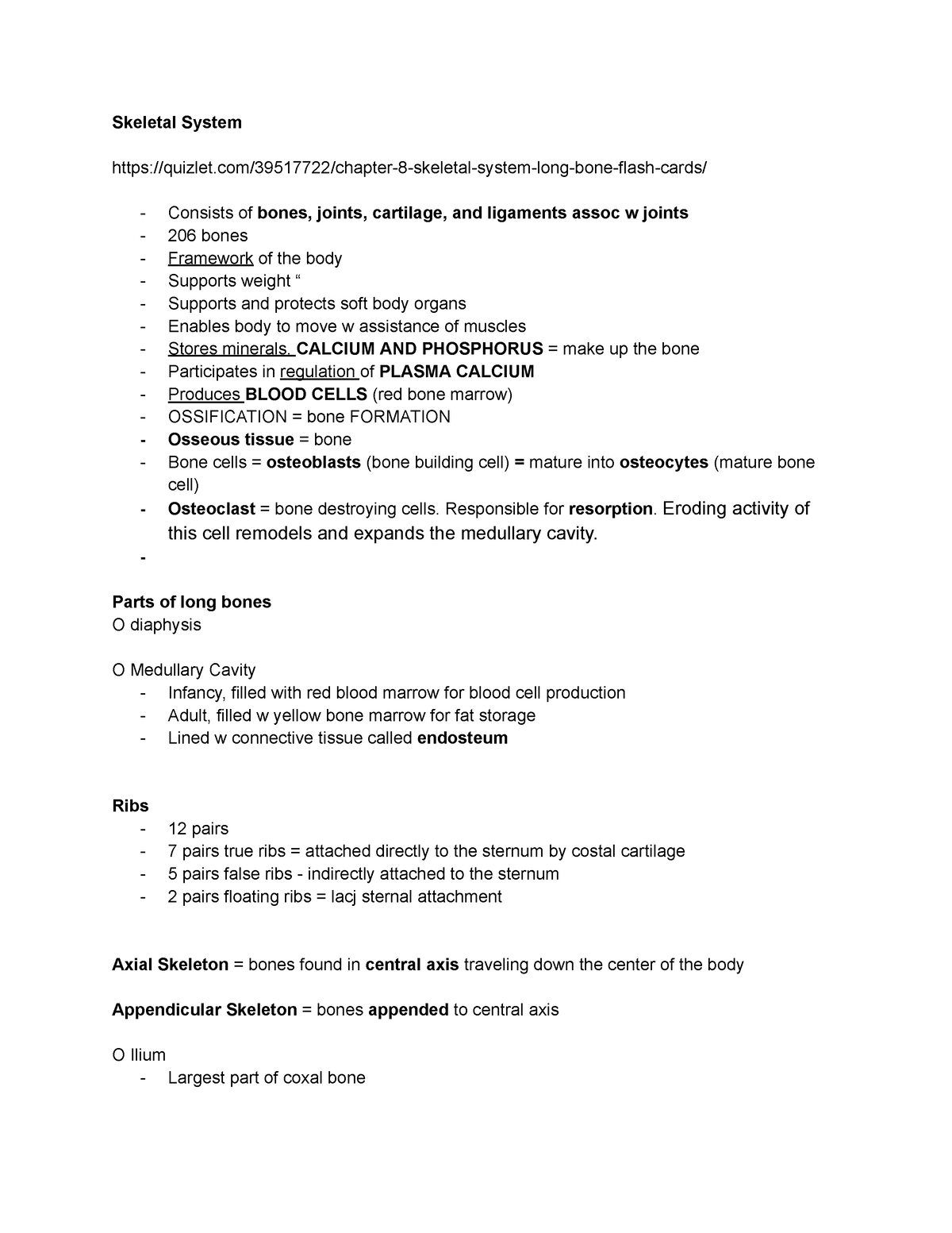 A&P Chapter 8 Skeletal System - Skeletal System - Studocu