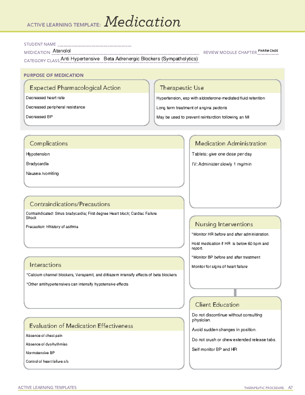 Medication srug card - ACTIVE LEARNING TEMPLATES THERAPEUTIC PROCEDURE ...