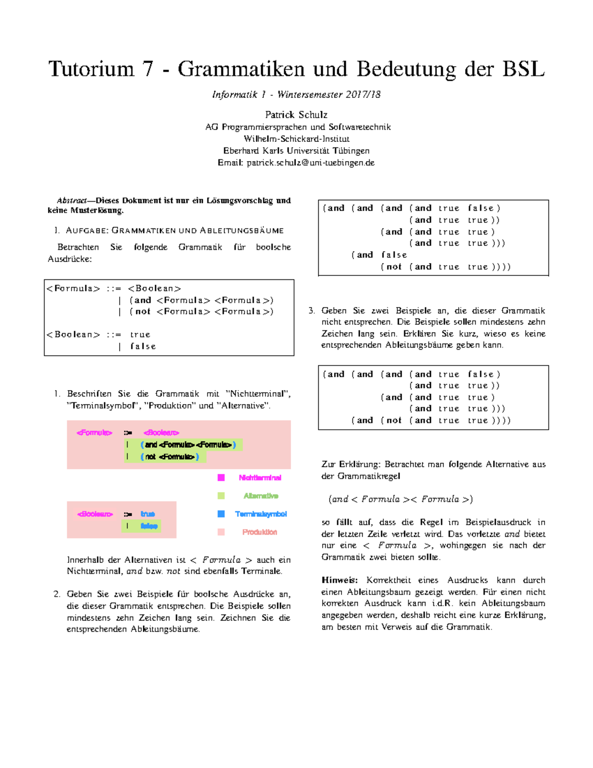 7 - Tutorium7 - Tutorium 7 - Grammatiken Und Bedeutung Der BSL ...