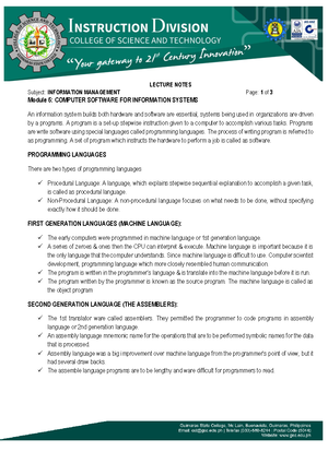 Module-3-IM - SAMPLE LECTURE NOTES - Subject: INFORMATION MANAGEMENT ...