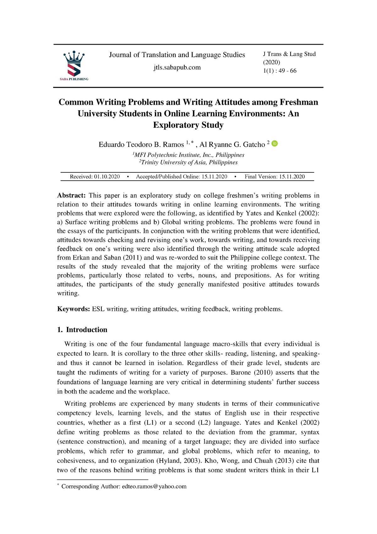 Students Difficulties IN Writing - Journal of Translation and Language ...