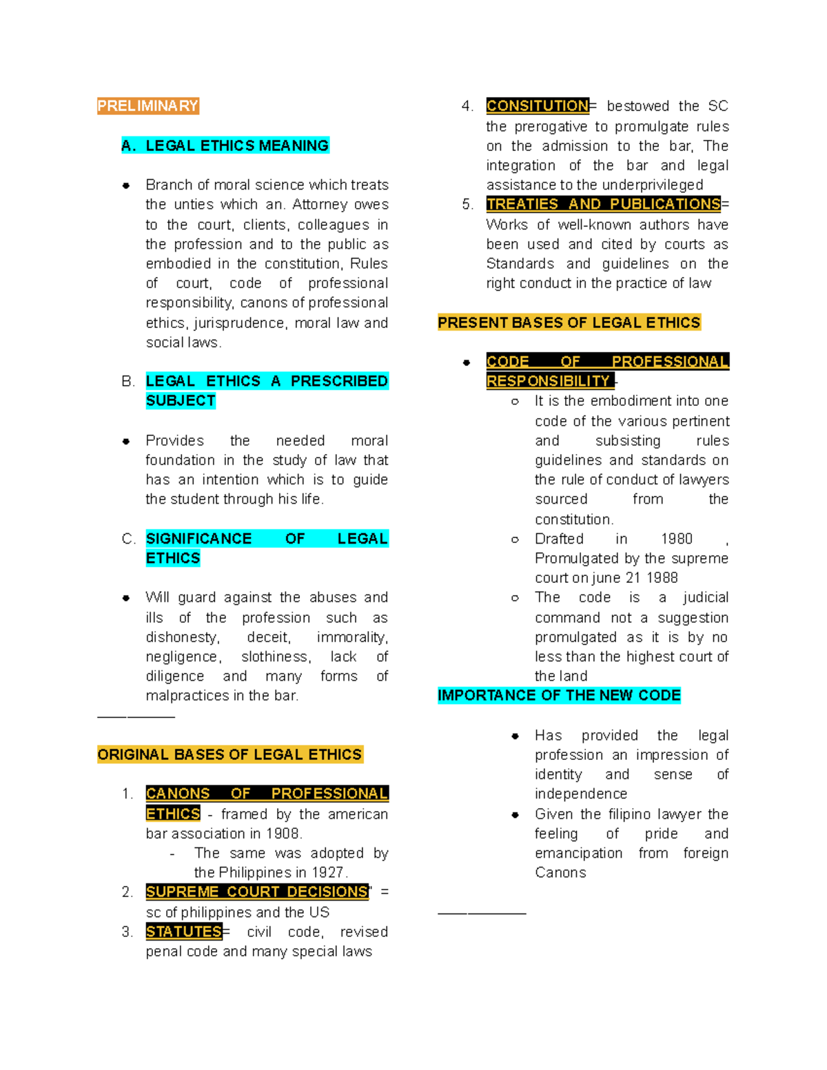 Basic Legal Ethics - Reviewer - PRELIMINARY A. LEGAL ETHICS MEANING ...