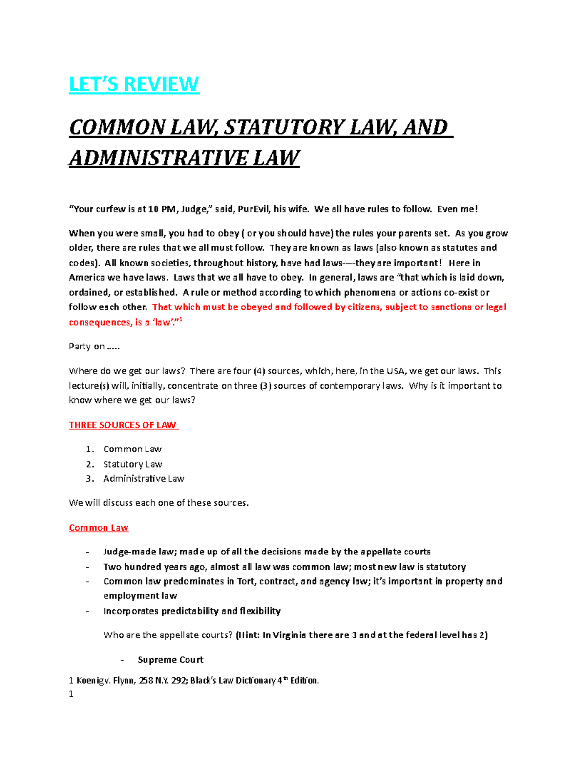 Study Aid For Business Law Exam 1 Part 2 - LET’S REVIEW COMMON LAW ...