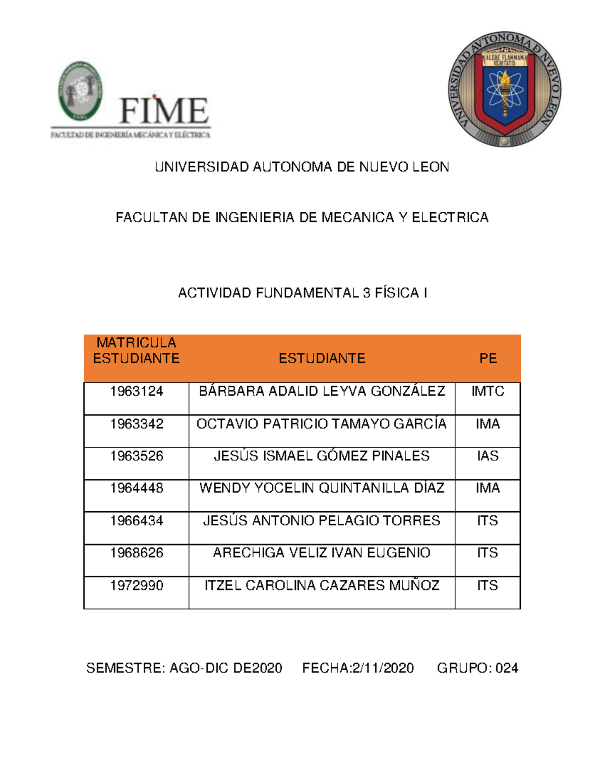 Actividad Fundamental 3 Fisica I - UNIVERSIDAD AUTONOMA DE NUEVO LEON ...
