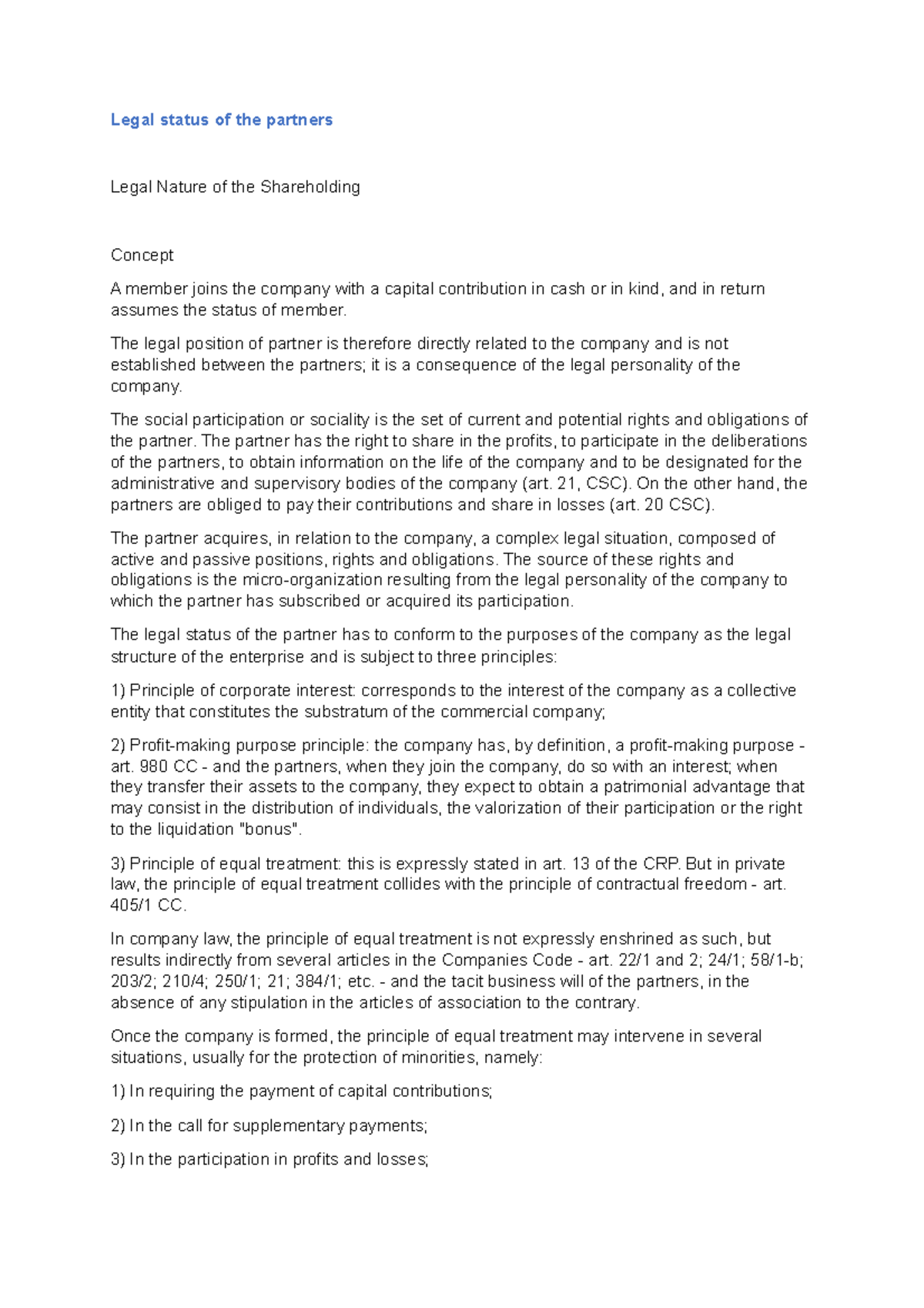 Legal status of the partners 4 Legal status of the partners Legal