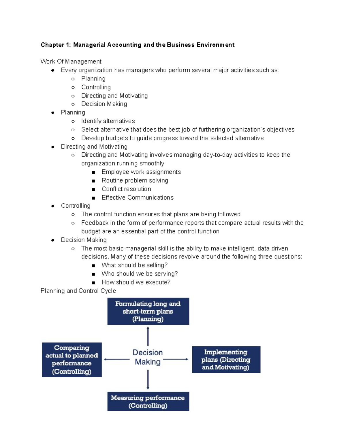Chp1 ACCT - Lecture notes 1 - Chapter 1: Managerial Accounting and the ...