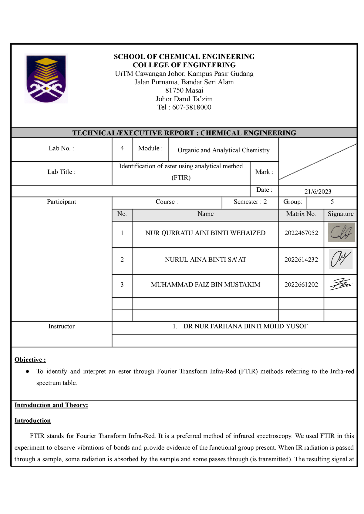 lab report db014 experiment 1