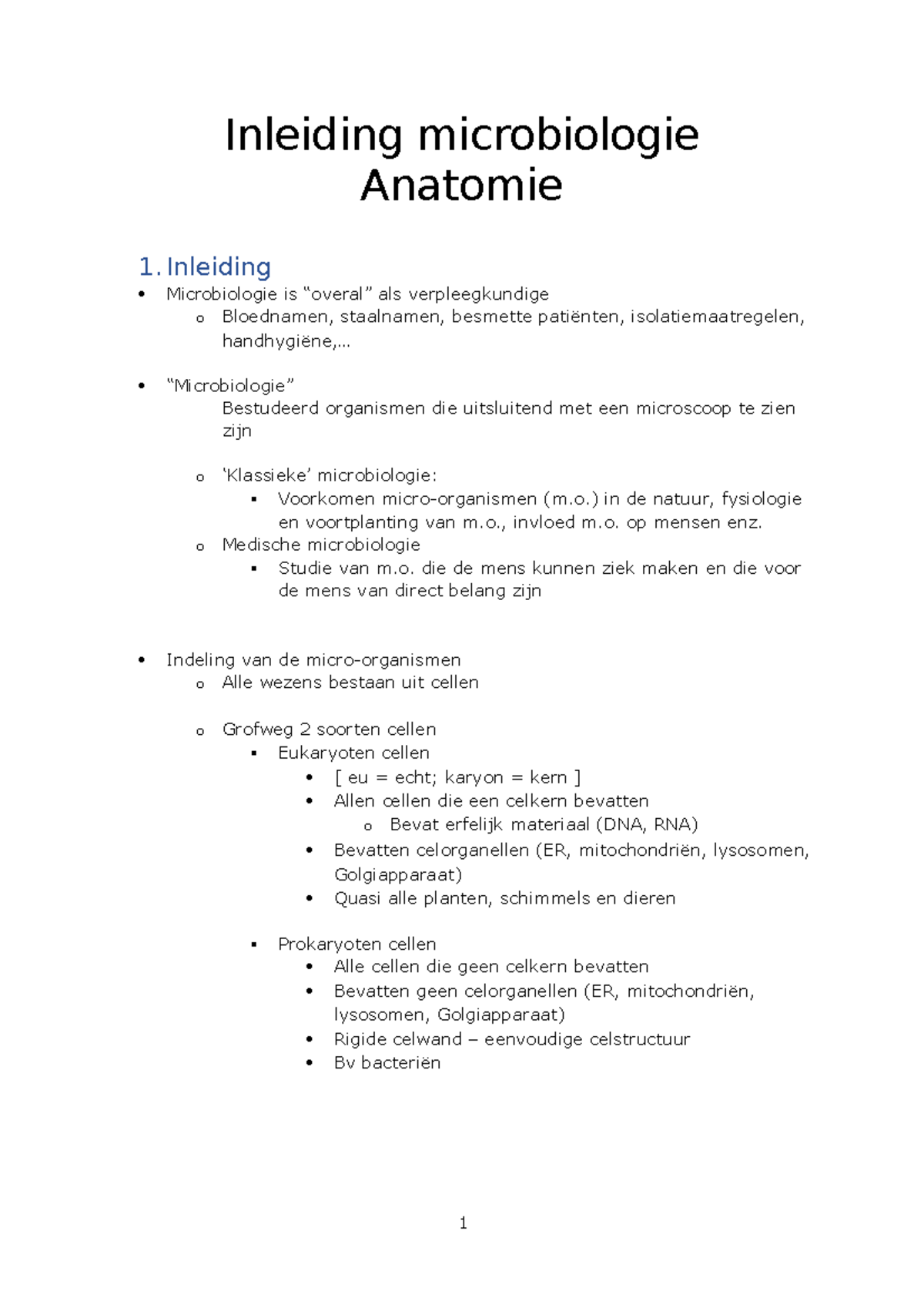 Inleiding Microbiologie - Inleiding Microbiologie Anatomie 1 ...